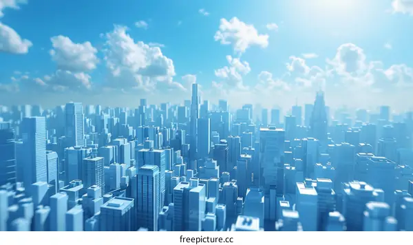 Modern Cityscape: Blue and White Towers