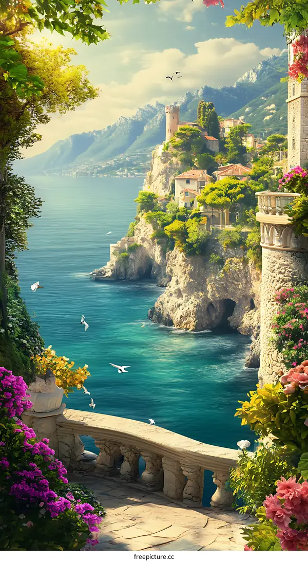 Beautiful  Mediterranean Sea Landscape With Stone Balcony