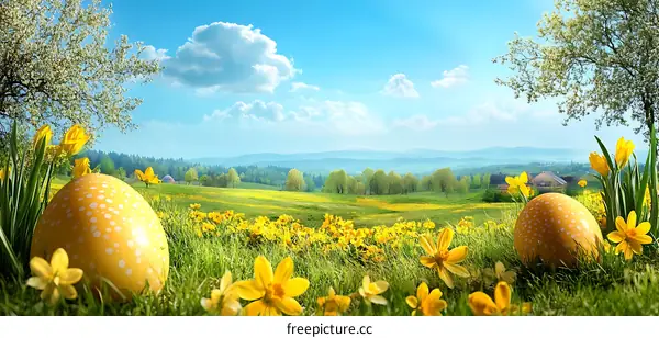 Springtime Easter Egg in a Flower Field