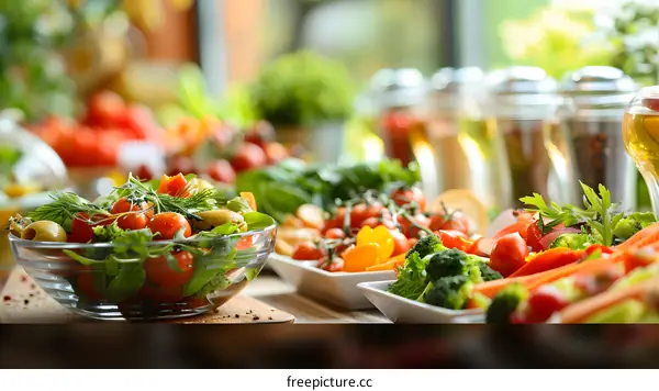 Fresh Salad Bar With Various Vegetables and Herbs
