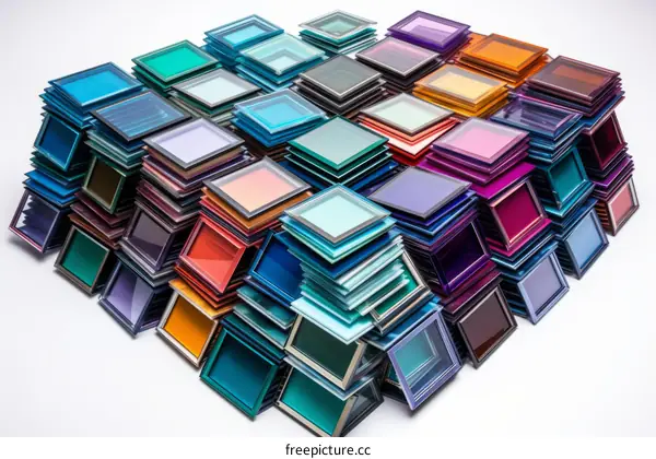 Colorful Glass Blocks Arranged into a Pyramid
