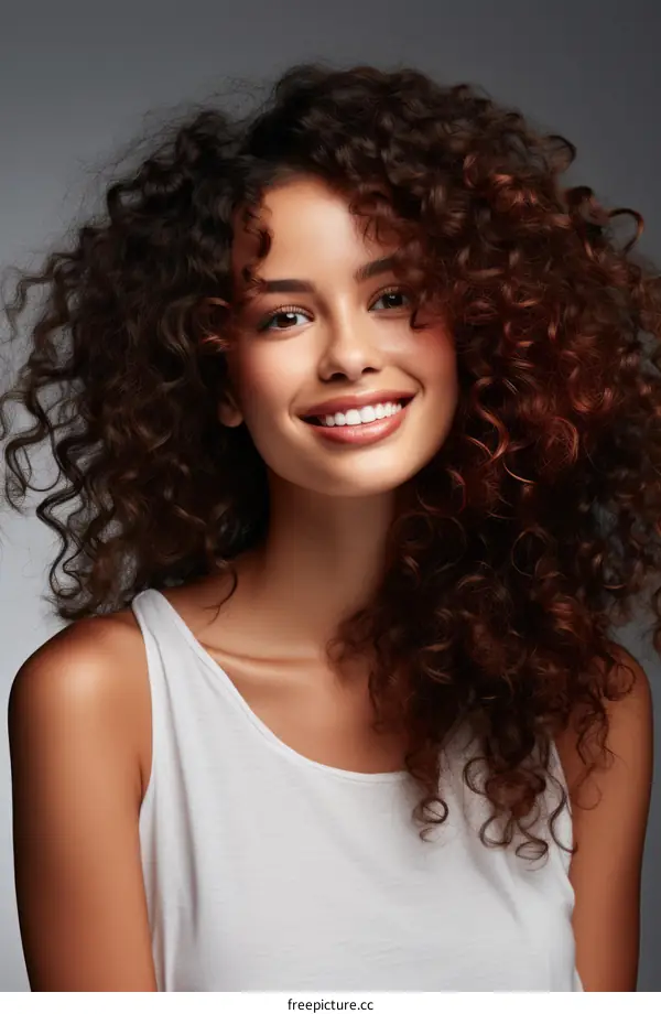 portrait of a young middle eastern woman with curly hair
