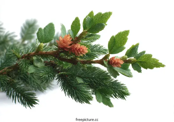 Closeup of a Fir Tree Branch with Cones
