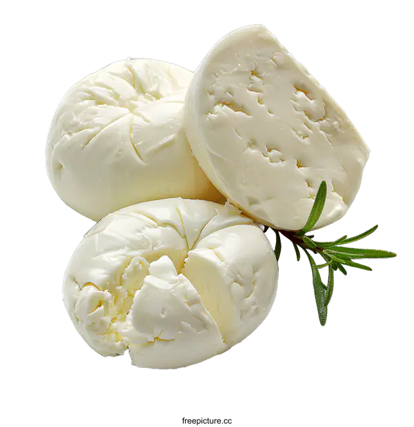 [Transparent Background PNG]Fresh white cheese with rosemary