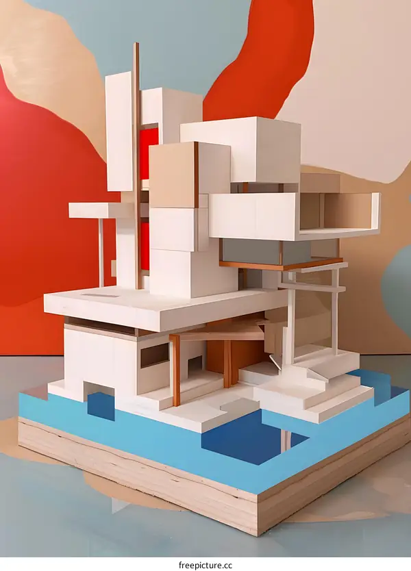 Modern Architecture Model, Building Model, Minimalist Design, Geometric Shapes, Abstract Art