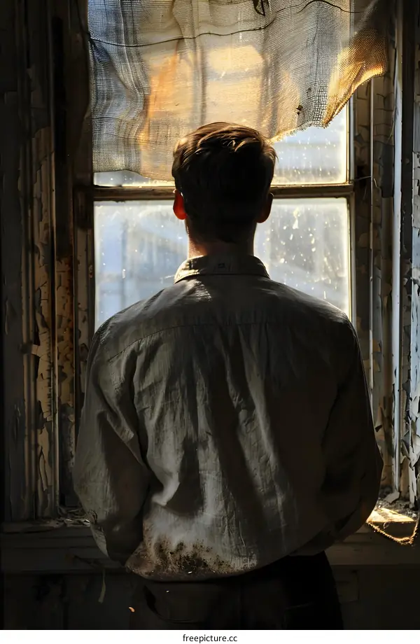 Man looking out the window