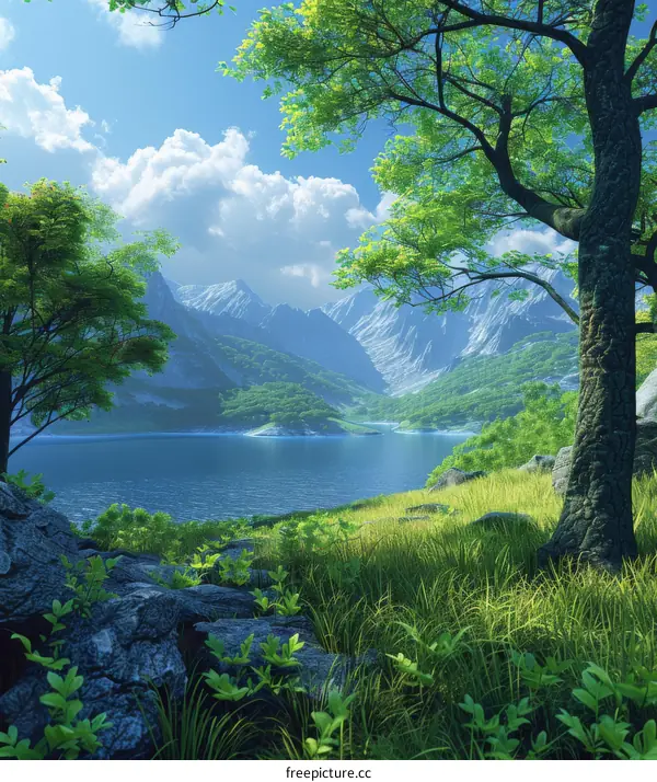 Mountains, Lake, and Trees