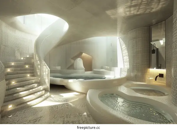 Modern Spa Design with Curved Walls and Indoor Pools