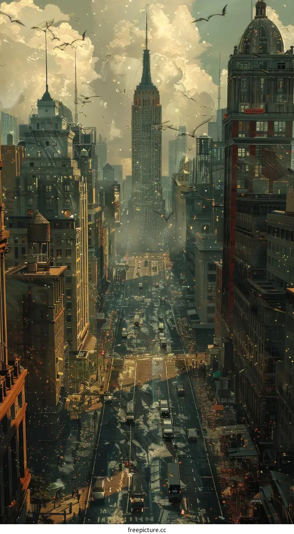 Post-Apocalyptic Cityscape with Cars and People