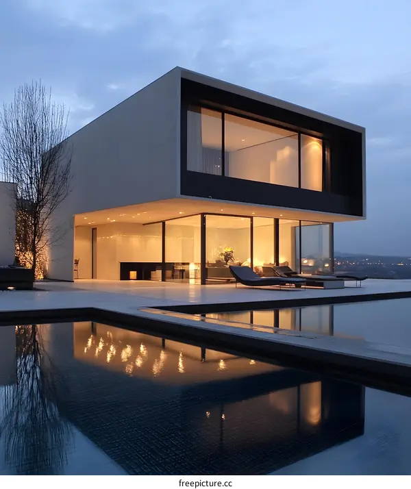 Modern Architecture House With Swimming Pool And Beautiful Landscape