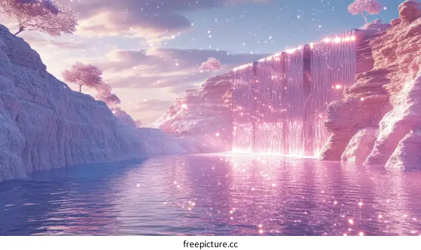 Pink Waterfall in a Fantasy Landscape