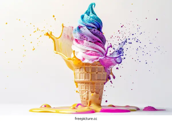 Colorful ice cream cone with rainbow sprinkles