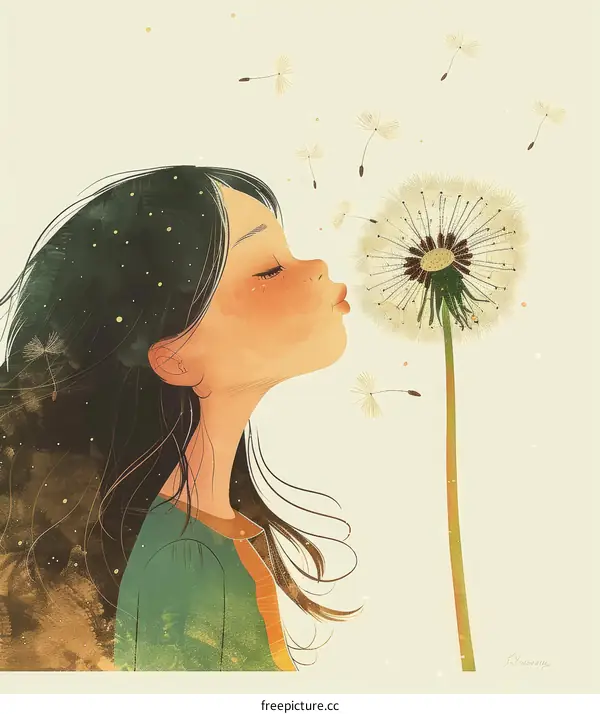 A girl blowing dandelion seeds