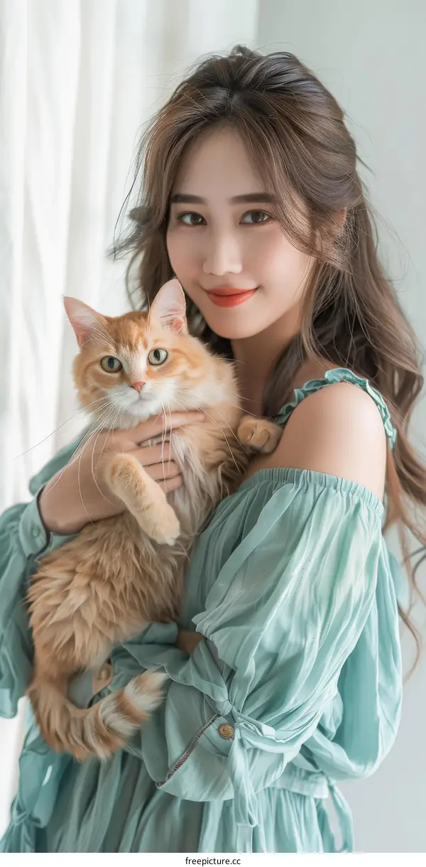 portrait of a young woman with a cat