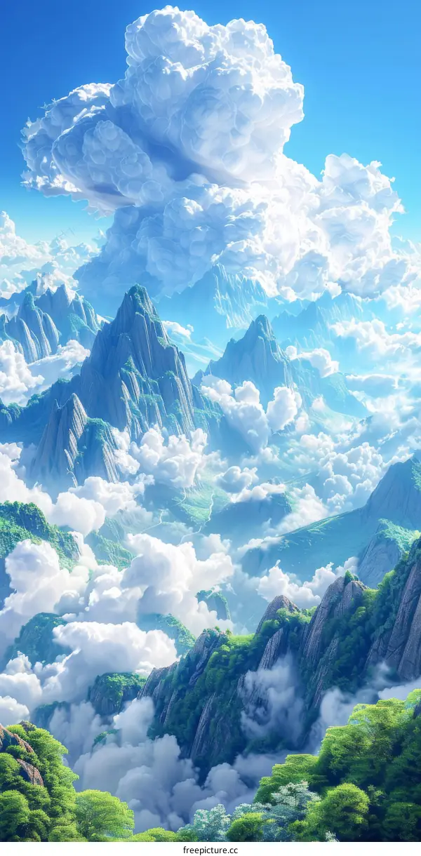 Majestic Mountain Peaks Enshrouded in Clouds