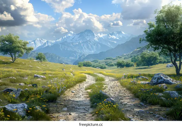 Green Meadow Trail Leading to Mountain Peak