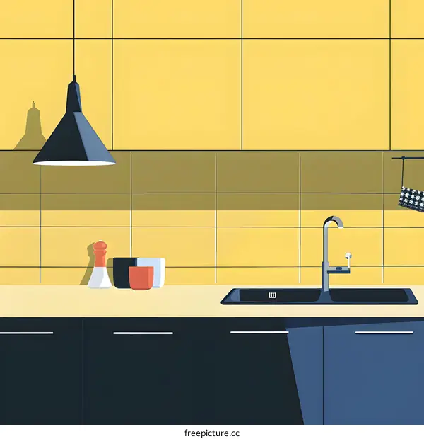 Minimalist Kitchen Interior Design with Yellow Tiles