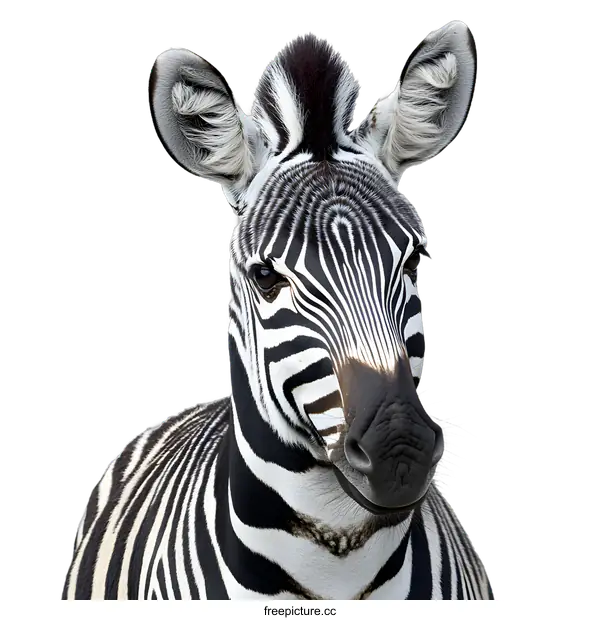 [Transparent Background PNG]Close Up Portrait of a Zebra with Black and White Stripes