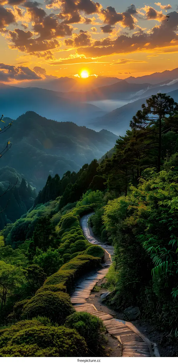 The sun sets over a beautiful landscape