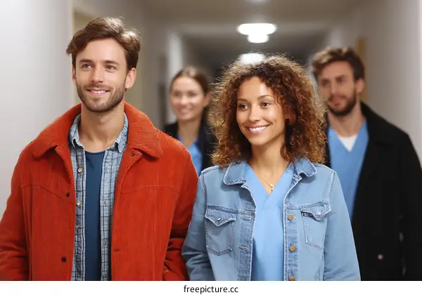 Medical Professionals Walking in Hospital Corridor