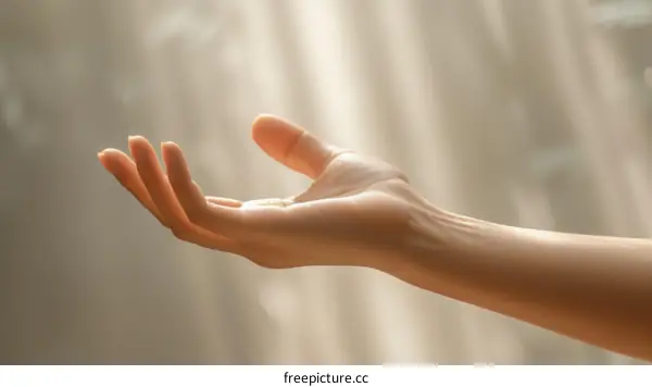 A hand reaching out in front of a blurred background
