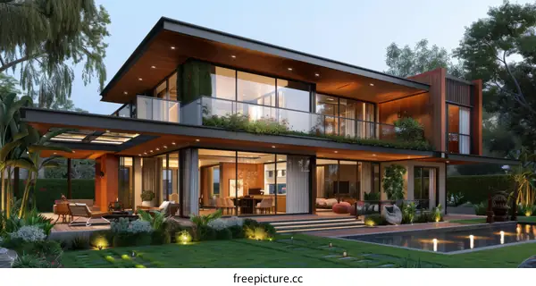 Modern Villa Exterior Design with Garden and Pool