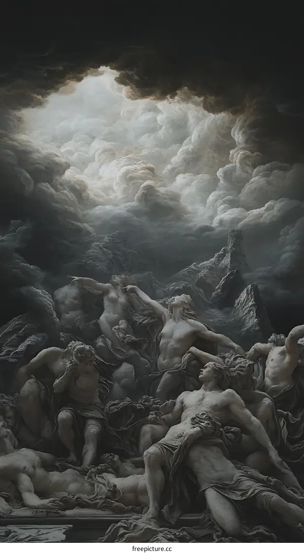 Dramatic Art Sculpture of People in the Clouds