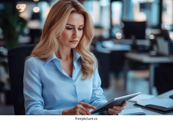 Focused Business Woman Using Digital Tablet