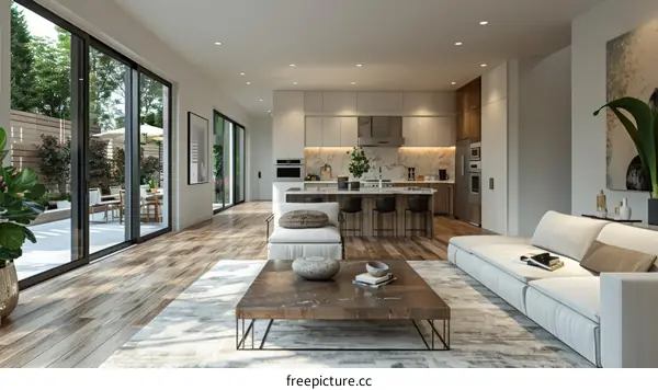 Modern Minimalist Open Concept Living Room With Natural Lighting