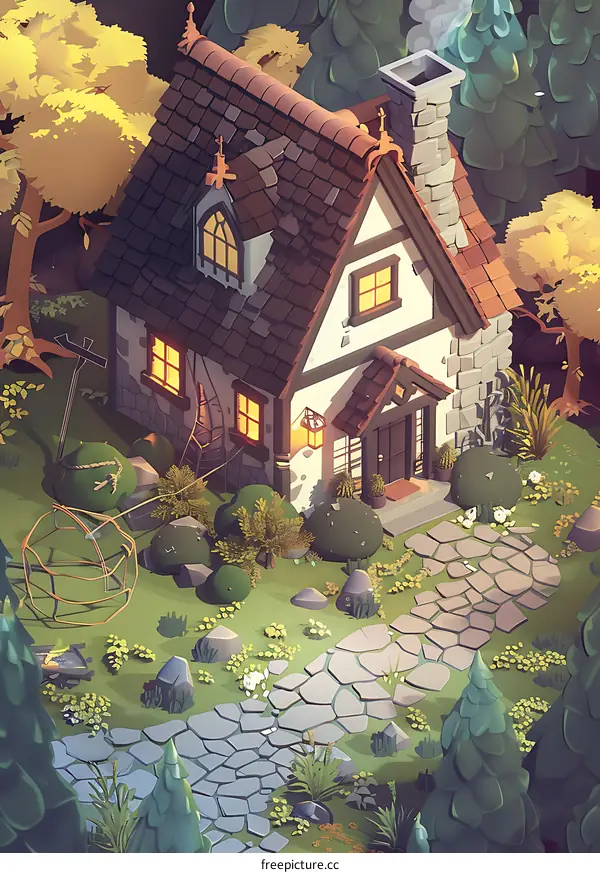 Cozy Cottage in the Woods Illustration