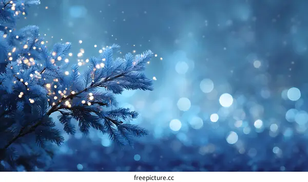 Winter Night Lights on Blue Spruce Branches