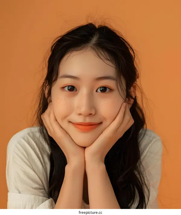 Portrait of a Young Asian Woman with Freckles