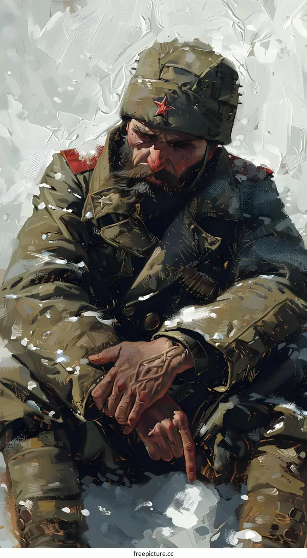 Portrait of a Soviet soldier in a fur hat
