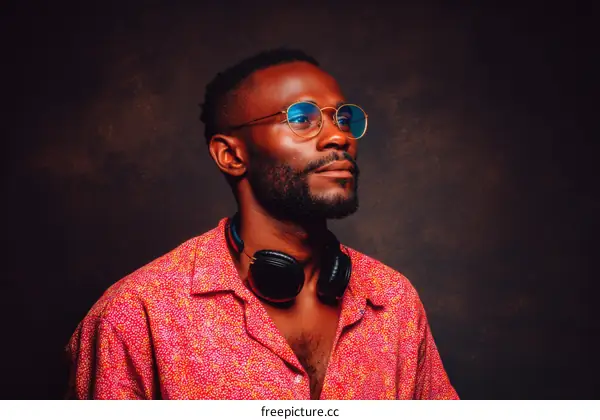 Stylish African Man with Headphones and Glasses