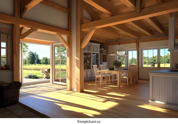 Modern Farmhouse Kitchen Design with Wooden Beams