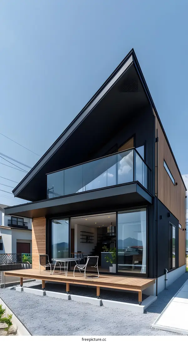 Modern Minimalist House with Wooden Deck and Glass Railing