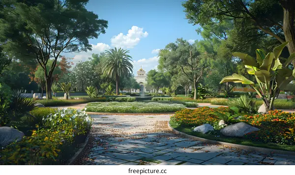 Courtyard with fountain and trees