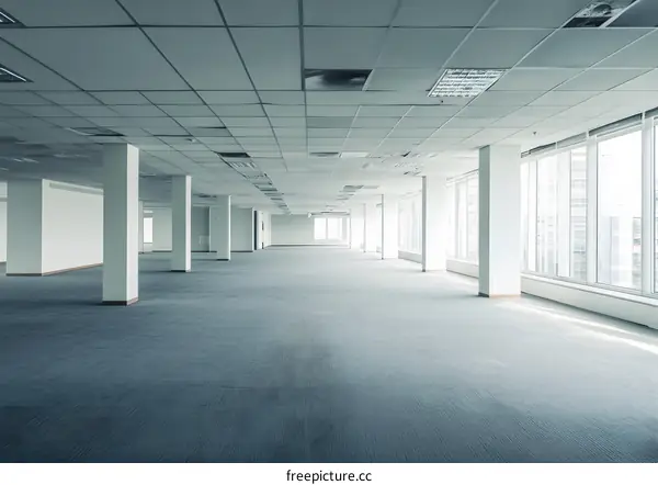 Empty Office Space With White Walls and Windows