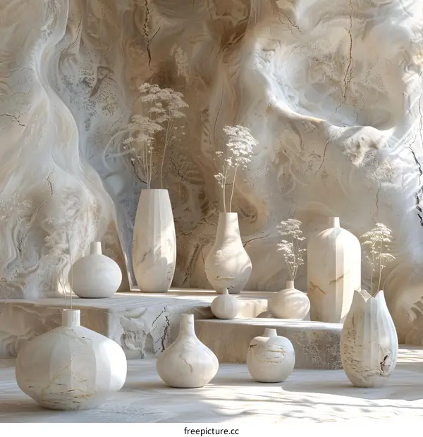 Elegant Light Beige Vases Displayed in a Modern Interior