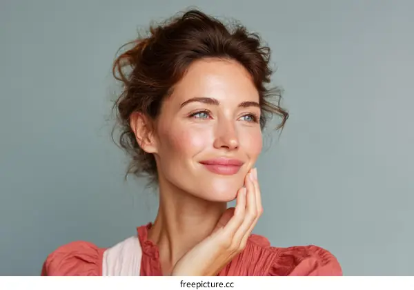 Portrait of Young Beautiful Woman with Natural Skin and Soft Smile