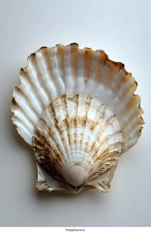 Single Scallop Shell on White Background