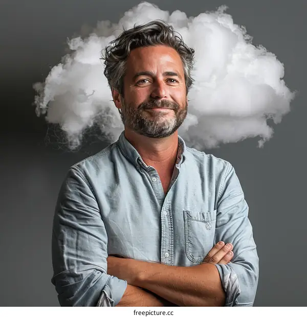 Bearded man with cloud for head