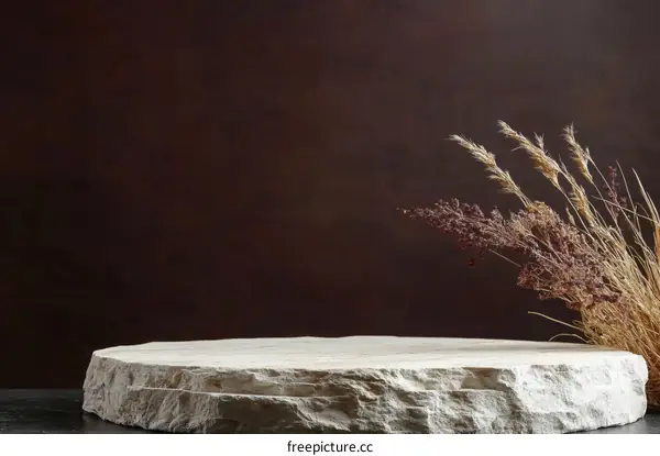 Natural Stone Platform with Dried Plants