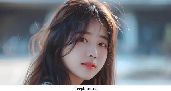 Portrait of a Young Asian Woman with Long Hair