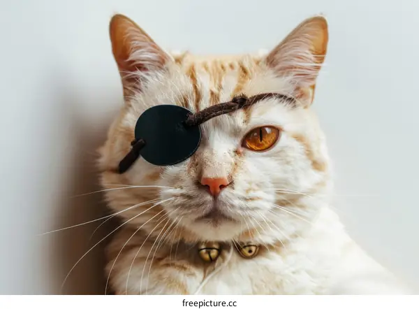 ginger cat wearing an eye patch