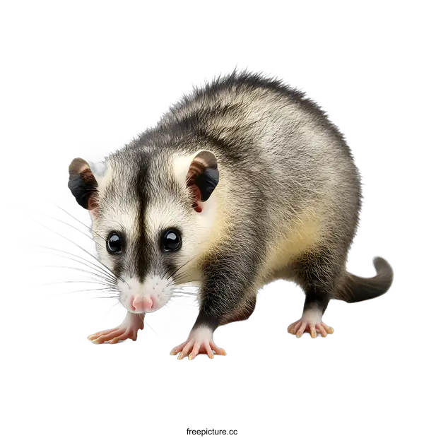 [Transparent Background PNG]Close Up Of A Grey And White Opossum On A White Background