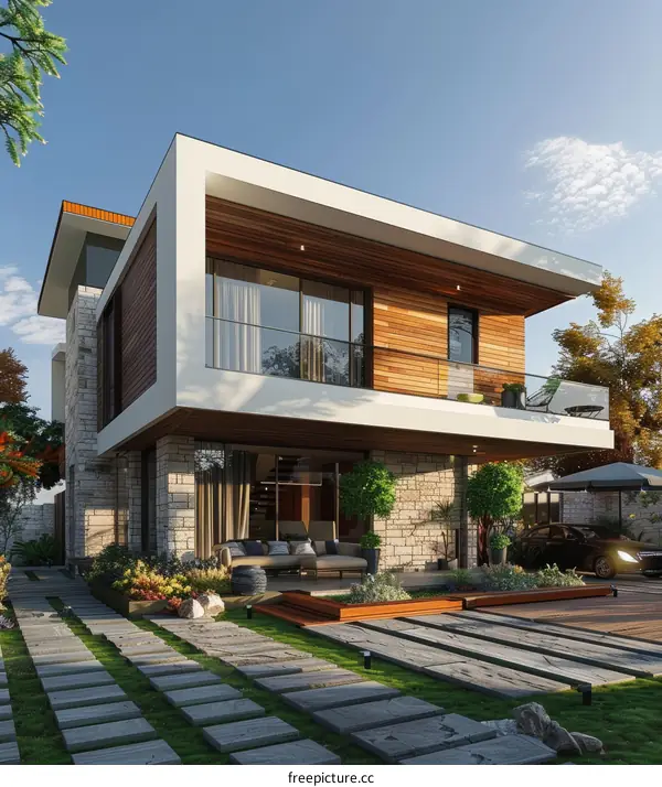 Modern House Exterior Design with Stone Facade