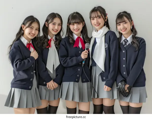 Japanese girl group in school uniform
