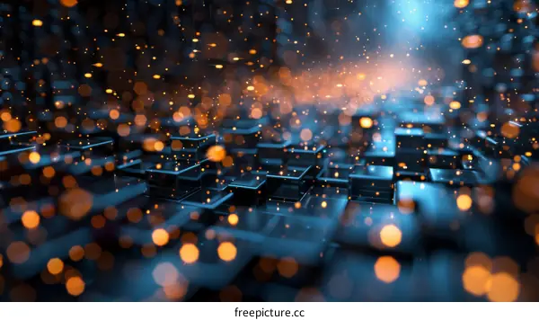 Futuristic City with Glowing Lights Abstract 3D Rendering