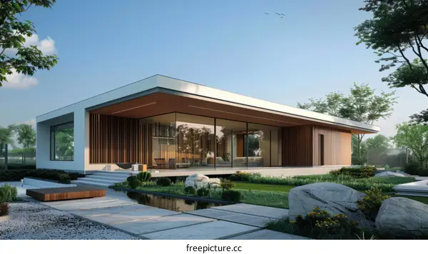 Modern Minimalist Glass House with Lush Garden